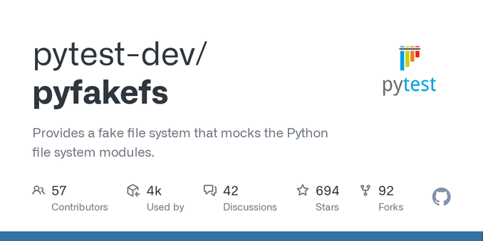 Provides a fake file system that mocks the Python file system modules. - pytest-dev/pyfakefs