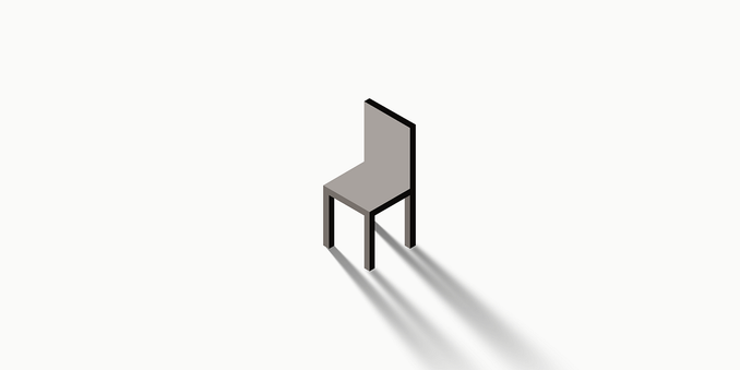 A vector illustration of a chair in isometric perspective casting a long shadow. Illustration by Ed Orozco.