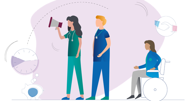 Illustration of doctors and a map of the UK