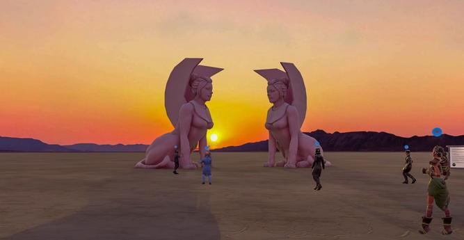 BRCvr virtual Burning Man experience with sculptures