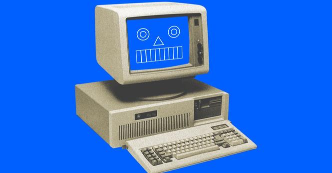 An image showing a computer with a robot face