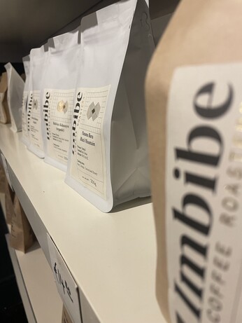 Coffee bags in a shelf