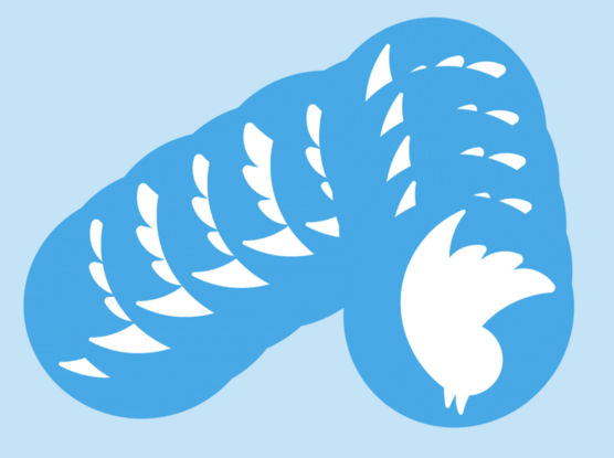 Twitter graphic showing the Twitter bird logo in free fall 