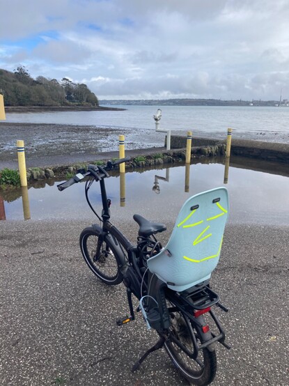 Photo of my electric bike with rear seat at Cuskinny Beach