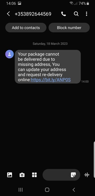 Delivery scam text