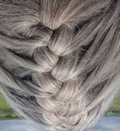 Grey hair in a French plait