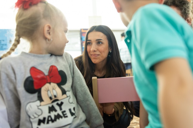 Peace Prize laureate Nadia Murad, meeting Ukrainian children