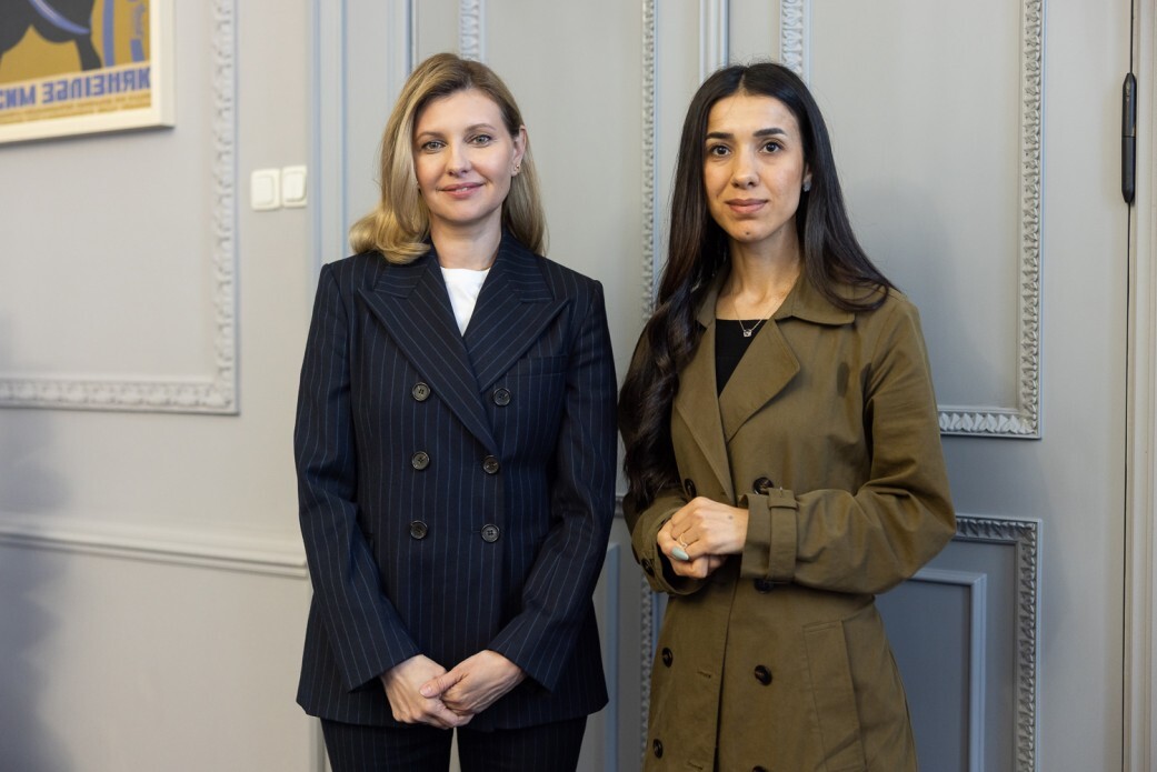 First Lady Olena Zelenska met with #Nobel Peace Prize laureate Nadia Murad, who arrived in Ukraine at the invitation of the President's wife. T