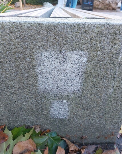 The shading on a stone bench in Merrion Square gardens where a Project Sheela na Gig used to be