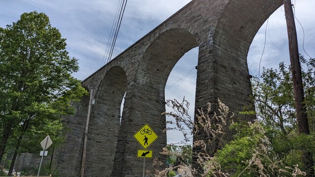 Starrucca Viaduct - built from stone blocks, runs through the middle of a neighborhood in Susquehanna, PA, USA.
