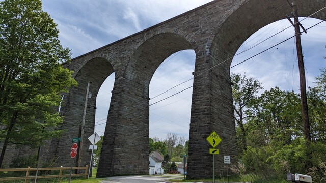 Starrucca Viaduct - built from stone blocks, runs through the middle of a neighborhood in Susquehanna, PA, USA.