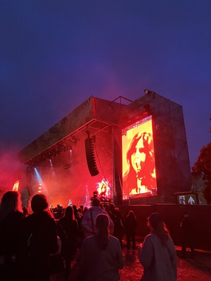 Boy Genius on stage at the Royal Hospital Kilmainham, Dublin, with dramatic lighting (again). 