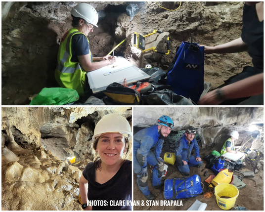 Cave archaeologists and cavers on site in Ballynamintra cave. 