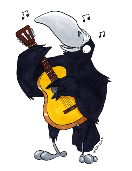 Cartoon of a rook playing an acoustic guitar.