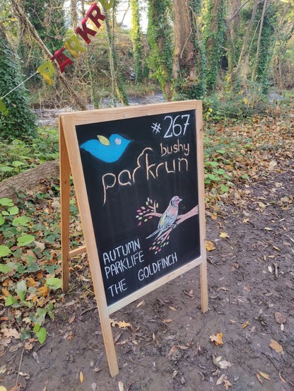 Display board showing Bushy Park Run number 267