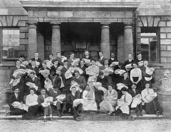 A group of students in 1911 from The book of the Rotunda Hospital: an illustrated history of the Dublin Lying-in Hospital from its foundation in 1745 to the present time (1913) by T. Percy C. Kirkpatrick ; edited by Henry Jellet. Wellcome Collection.
