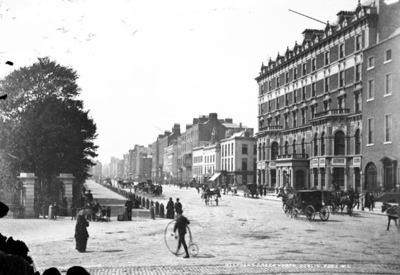 Penny Farthing, Dublin, c1890. The National Library of Ireland. No known copyright restrictions.
