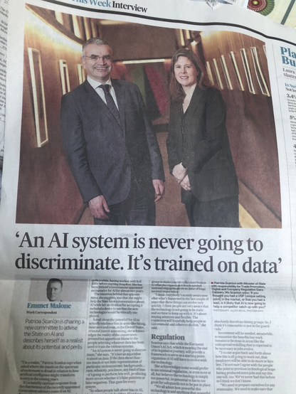 Newspaper headline: “An AI system is never going to discriminate. It’s trained on data”