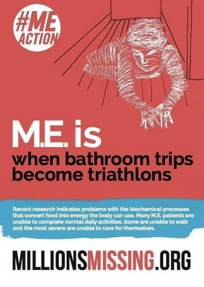 ME is when bathroom trips become triathlons  Recent research indicates problems with the biochemical processes that convert food into energy the body can use. Many ME patients are unable to complete normal daily activities. Some are unable to walk in the most severe are unable to care for themselves
