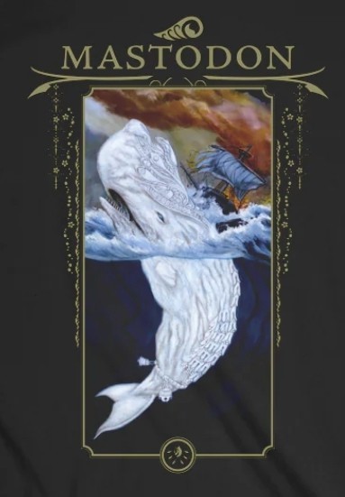 Mastodon band tshirt

Shows a great white whale being harpooned.
