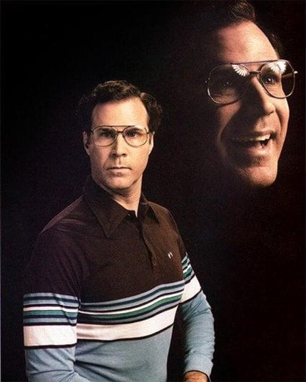 Will Ferrell in a retro self portrait with a floating version of his head in the same image