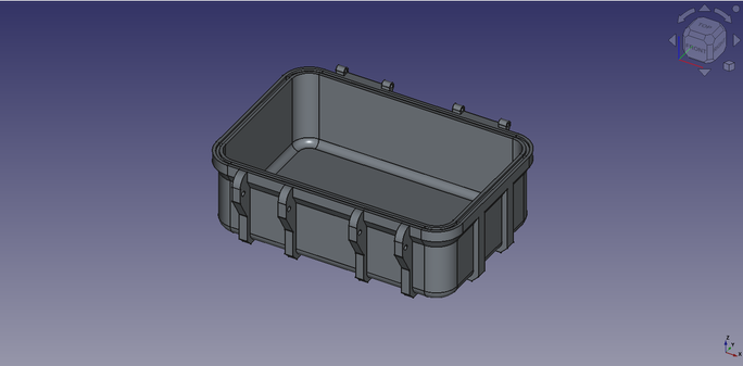 Isometric image of a rugged housing, possibly suitable for some electronics.