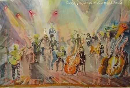 Jazz Symphonic Orchestra 
G.

Jazz Symphonic Orchestra of Sao Paulo
Orquestra Jazz Sinfonica de Sao Paulo
Sketches done live during a concert, watercolour completed later.
