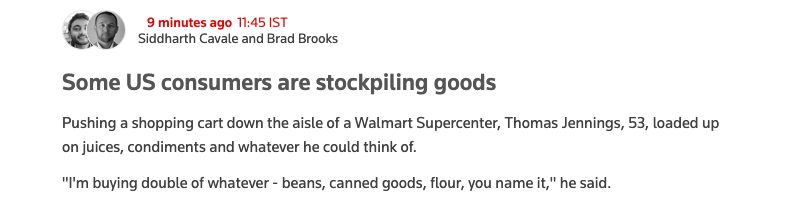 Reuters reports on panic buying in the US