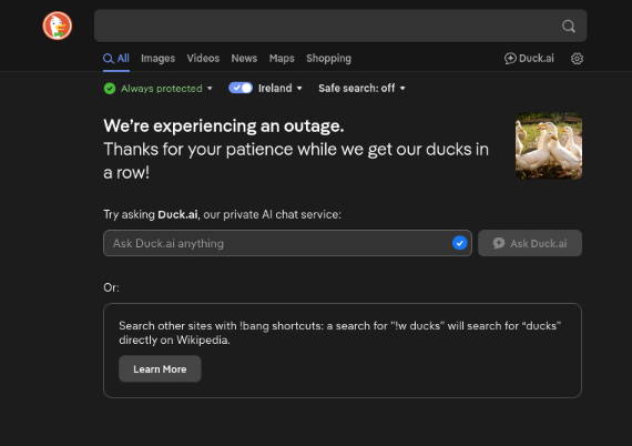 We're experiencing an outage.
Thanks for your patience while we get our ducks in a row

Try asking Duck, our private Al chat service