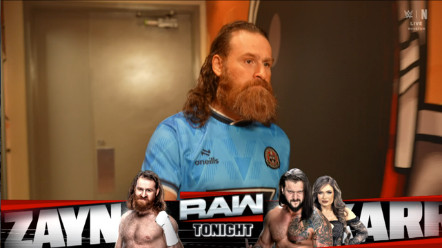Screenshot of WWE Monday Night RAW.
Sami Zayn is wearing a Bohemian's FC jersey. 