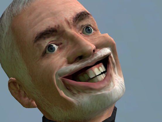 Dr Breen from Half-Life 2, but his mouth has been stretched.