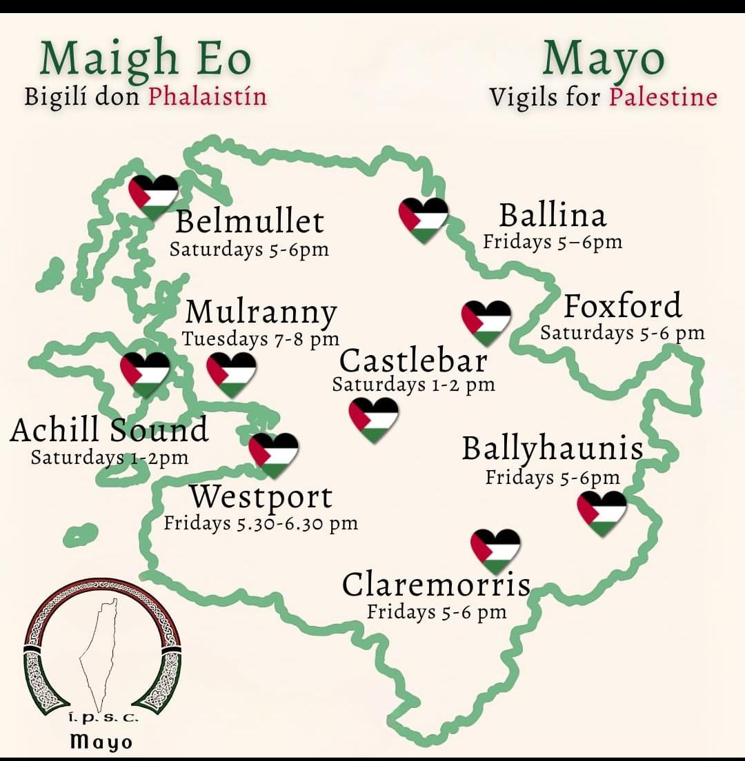 Map of weekly vigils in Co. Mayo Ireland