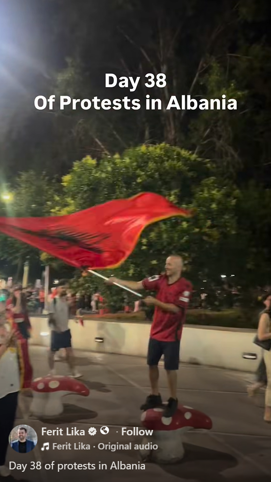 screen grab of reel showing ongoing protests in Albania