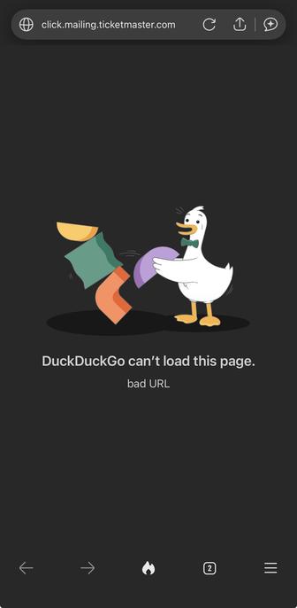 Error message on the DuckDuckGo browser

DuckDuckGo can't load this page.
bad URL