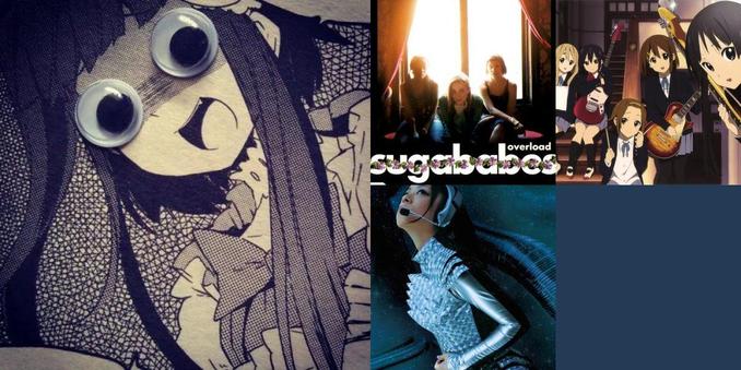 Collage of photos of the bands fripSide, CHANCE デラソウル, Sugababes, Sakurakou K-ON Bu, KOTOKO