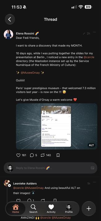 Screenshot of MastoDino with a post from https://mastodon.social/@_elena/ but the hashtags are missing from the post