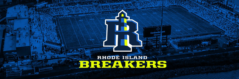 Banner graphic of "Rhode Island Breakers" 

The background is the Centreville Bank Stadium but with a blue tint overlaid
and the logo.

The logo is blue and green, similar to the Seattle Seahawks.