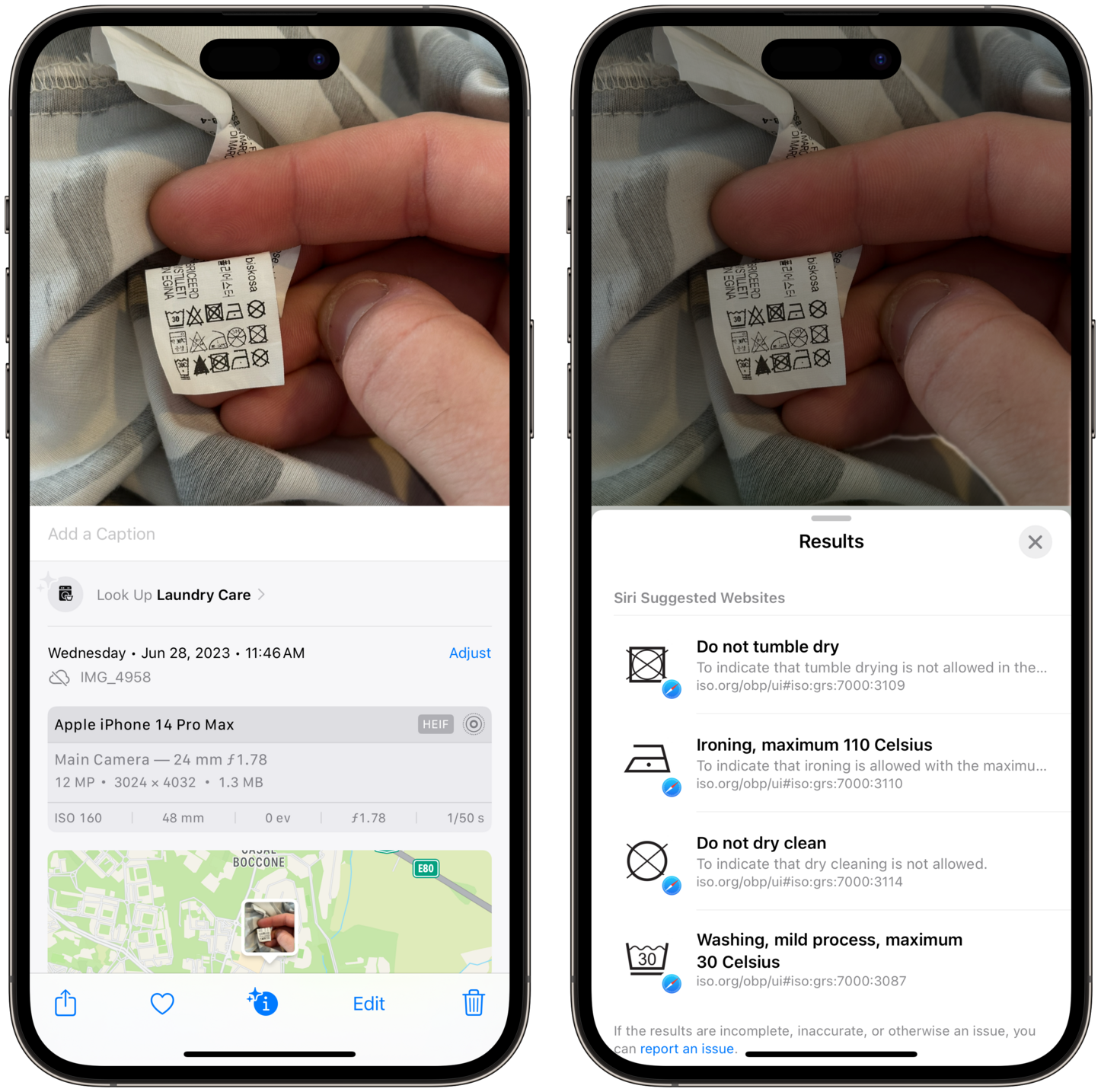 iOS 17's Photos app can now identify *and* explain laundry symbols