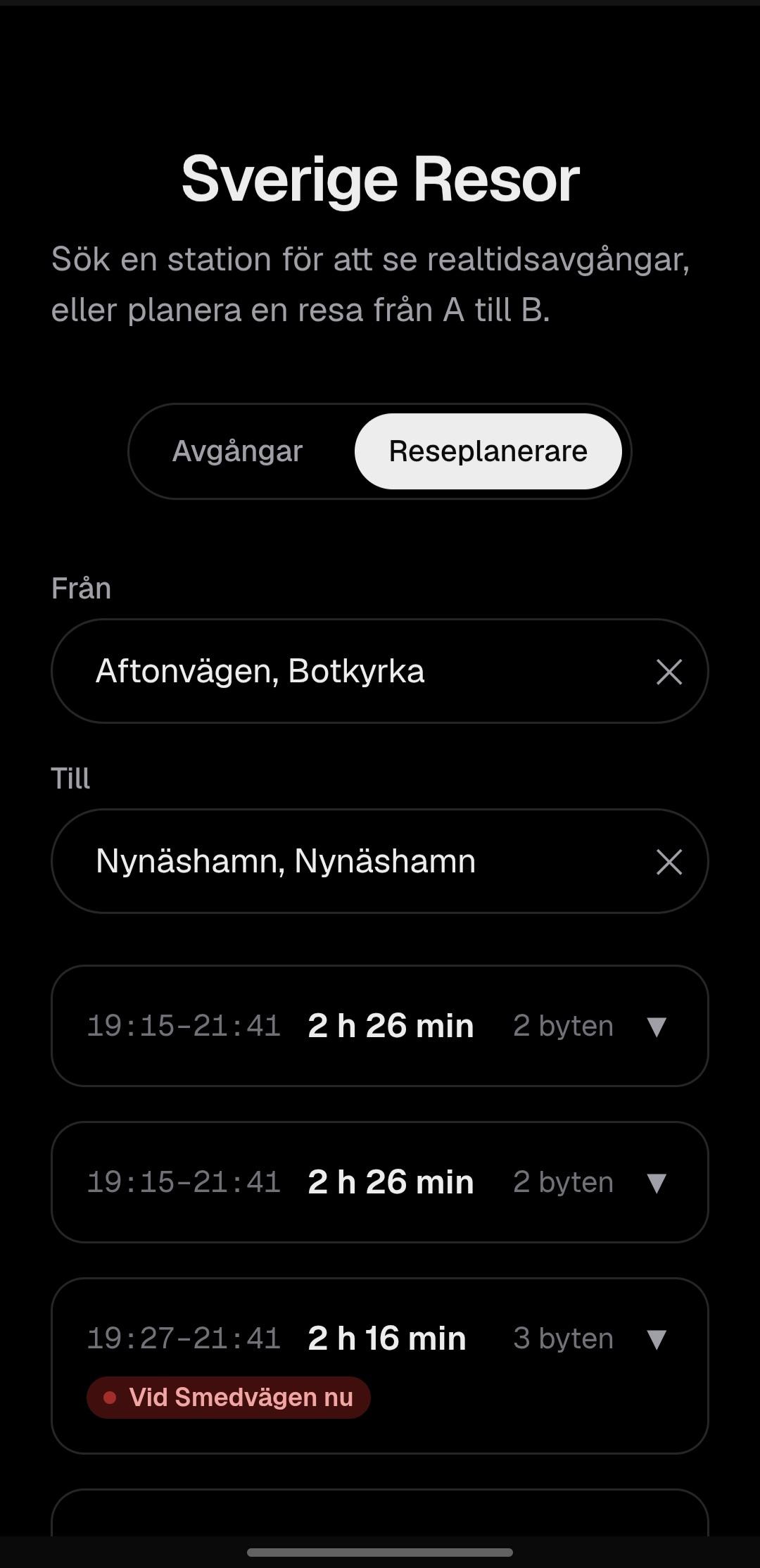 Bilden visar en skärmdump från en app som är pågående