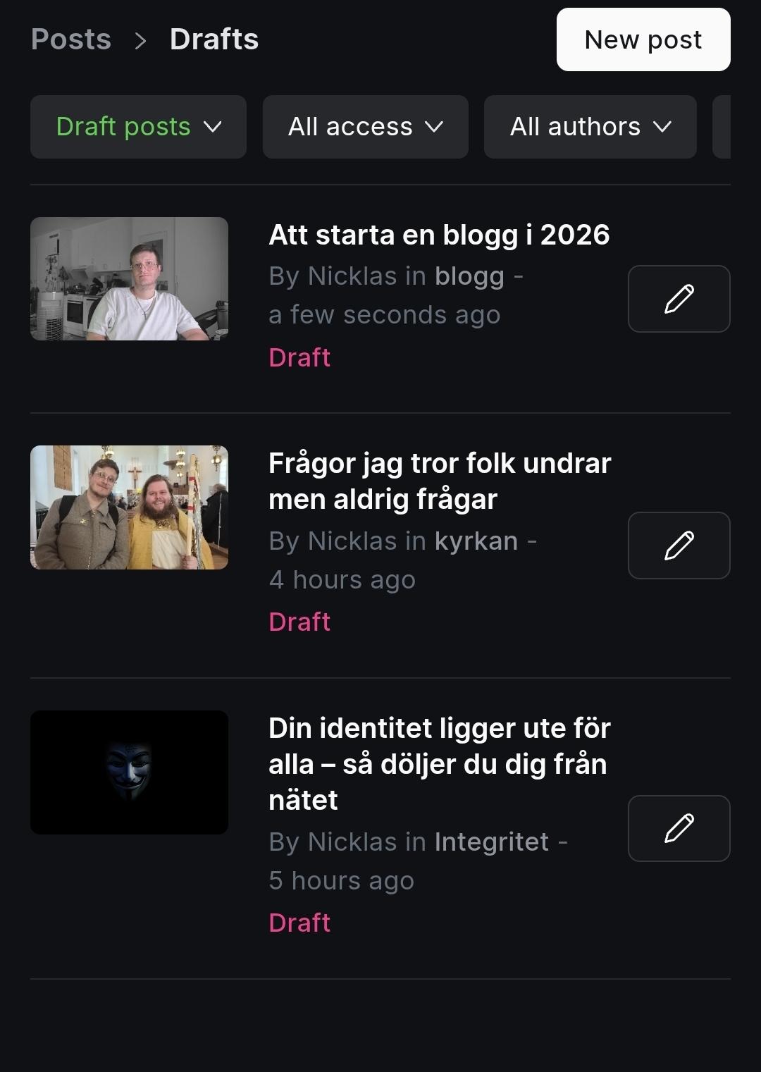 Mina drafts inlägg