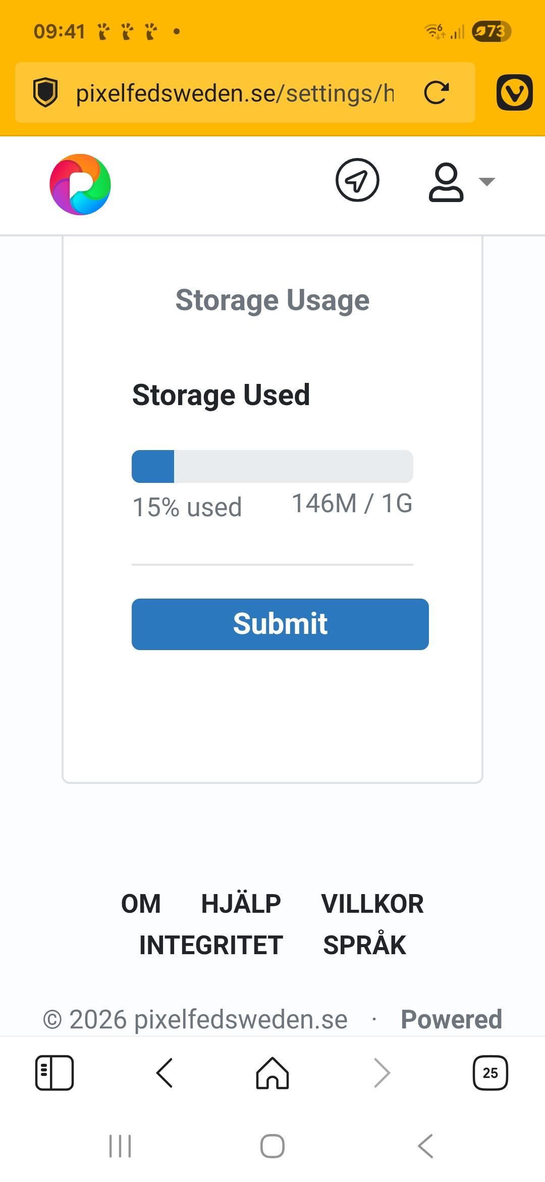 Skärmdump på kontoinställningar som visar nyttjande.