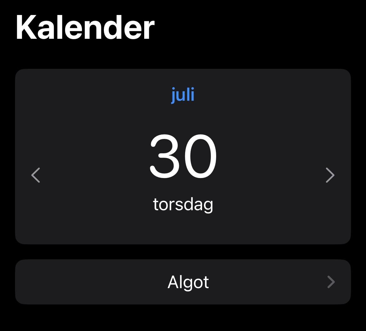 Screenshot från namnsdagsappen Torsdag 30  juli Algot. Ser ut som AIgot om man kollar snabbt.