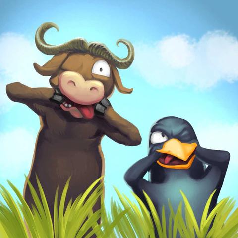 Uno Gnu e un pinguino mentre fanno le boccacce.

"A4 Deconne" di David Revoy, framasoft.org − CC-BY 4.0