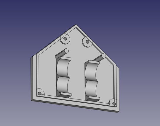 The front panel is visible from the inside, with battery supports, a seam around the edge that slots inside the main enclosure, posts thst hold the PCB in place, and screw holes.