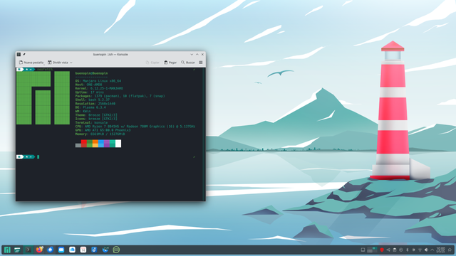 Captura de pantalla de un escrito básico de Manjaro con KDE Plasma
