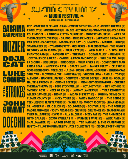 Sabrina Carpenter, Hozier, Doja Cat, Luke Combs, The Strokes, John Summit and Doechii headline this year. List of all performers.