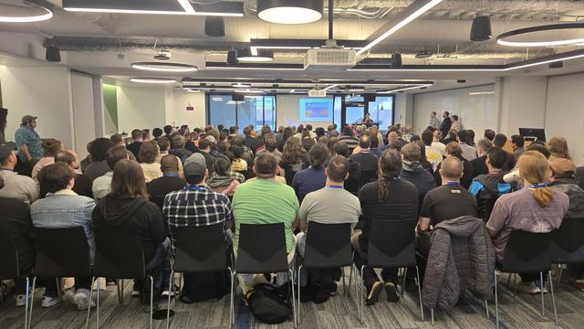 A packed room before our talk