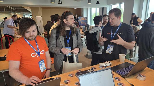 Chatting with folks at our table