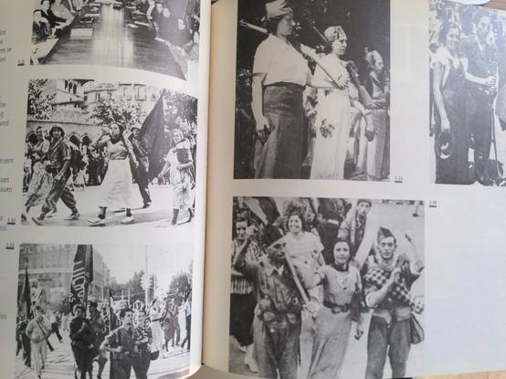 photos n&b à l'intérieur du livre : des miliciennes et miliciens antifascistes photographiés à diverses époque durant la guerre.