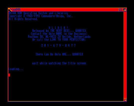 Screenshot of "Slider" - Crack: Quartex (QTX) - Published by Cachet on Commodore Amiga (1988)
